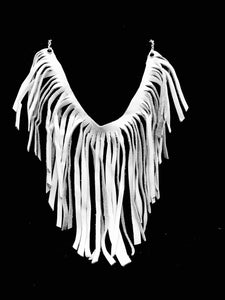White Leather Fringe Necklace