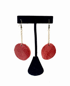 Circle Earrings Red Leather