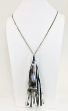 Load image into Gallery viewer, Tassel Necklace Metallic Silver Leather
