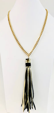 Tassel Necklace Gold/Black Leather