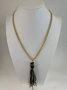 Tassel Necklace Gold/Black Leather