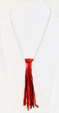 Tassel Necklace Red Leather