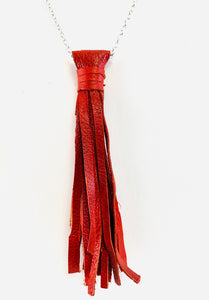 Tassel Necklace Red Leather