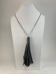 Tassel Necklace Gray Leather