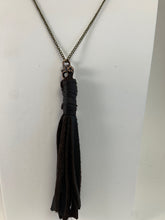 Load image into Gallery viewer, Tassel Necklace Brown Leather w/ Skull Pendant