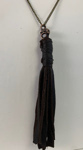 Tassel Necklace Brown Leather w/ Skull Pendant