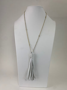 Tassel Necklace White Leather