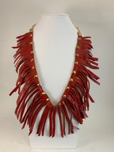 Load image into Gallery viewer, Wrap Around Red Leather Fringe Necklace
