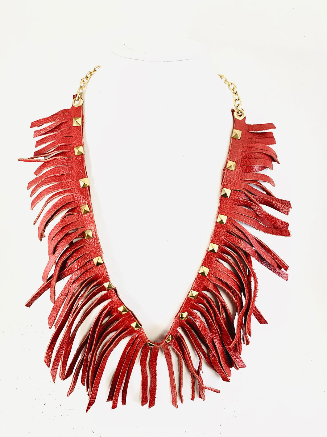 Wrap Around Red Leather Fringe Necklace