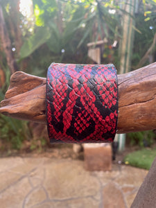 Red Leather Snakeskin Bracelet/Cuff