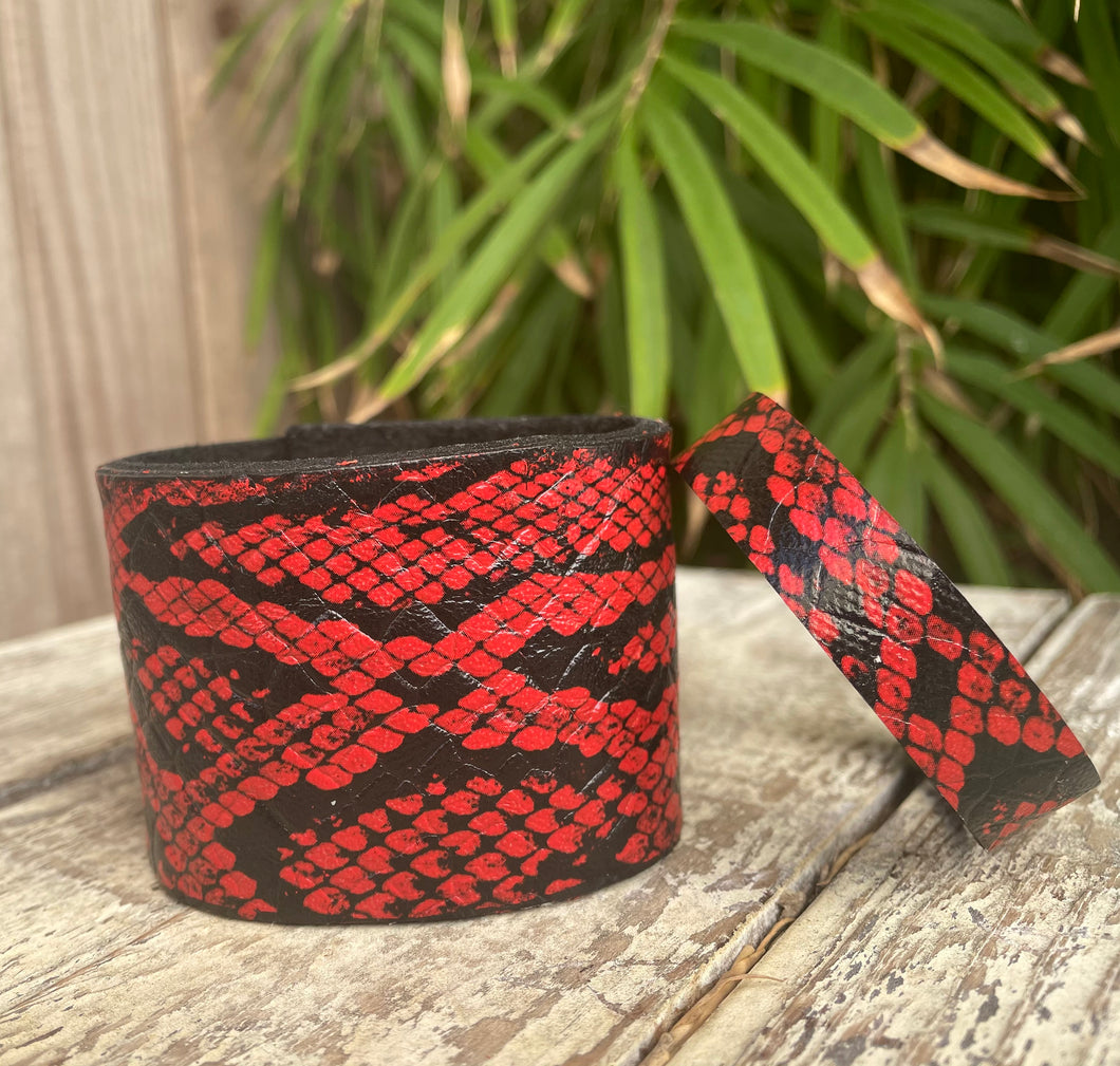 Red Leather Snakeskin Bracelet/Cuff