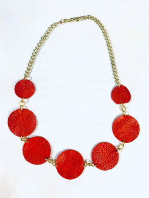 Circle Necklace Red Leather