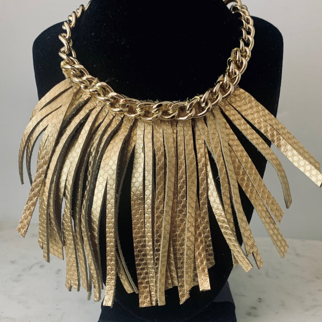 Goddess Gold Leather and Chain Necklace