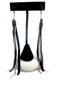 Cathy Earrings Long Leather and Chain Earrings