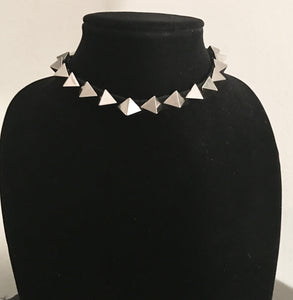 Pyramid Spike Leather Choker Necklace